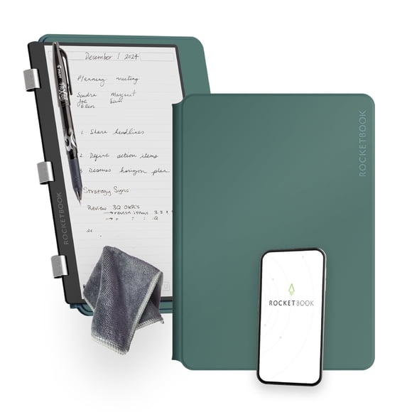 New Rocketbook Pro 2.0 Smart Notebook | Green | Scannable Office Notebook with 20 Sheet Page Pack - Lined and Dot Grid | Hardcover Vegan Leather Reusable N