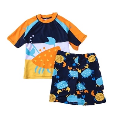 YOUSNH Toddler Swimsuit Boy 3 Piece Boys Swim Set Short Sleeve Boys Swim Shirt Boy Swim Trunks Rash Guard Bathing Suits Swimming Suit Blue 5-6 Years