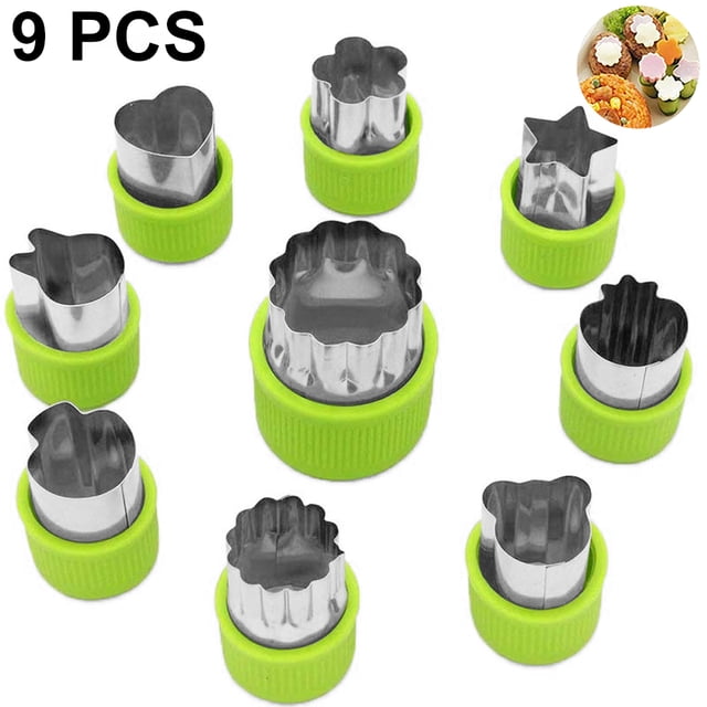 9 Pieces Stainless Steel Cookie Cutters Vegetable Fruit Cookie Cutter Animal Shape Vegetable Cutter Biscuit Cookie Cutter Vegetable Cutter Protective Handle for Children