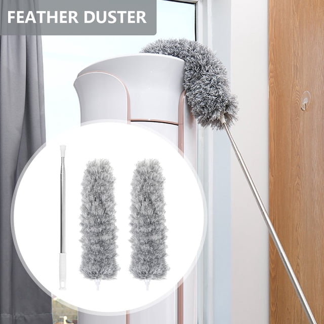 Extendable Feather Duster Bendable Microfiber Duster with Stainless Steel Extension Pole 18” to 110‘‘ Washable Cobweb Brush Static Hand Duster for Cleaning Ceiling Fan Cobweb Cars Furnitu