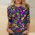 thumbnail image 2 of Penkiiy 2024 Blouse Mardi Gras Hauts pour Femmes T-Shirt Quotidien Blouse à Manches 3/4 Haut à Imprimé Masque Carnaval Col Rond Chemise Décontractée S Multicolore, 2 of 5