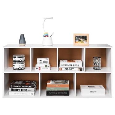Étagère de Rangement à 7 Cubes, Organisateur de Rangement à Cubes Moderne Autoportant Bibliothèque Bibliothèque Armoire à Étagères en Bois, Blanc