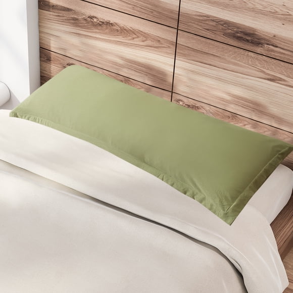 Staron Green Long Body Pillowcase Washed Linen Feel Polyester Cover for Bolster Pillow Core Standard Size Easy Care Decorative