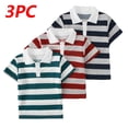 thumbnail image 2 of Zpanxa Chemise Garçon à Boutons Été Col Rayé Mode Manches Courtes Ensemble Décontracté en Coton 3-4 Ans, 2 of 7