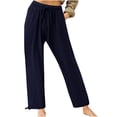 thumbnail image 1 of Yuyuzo Womens Pants Solid Color Elastic Waist Drawstring Casual Wide Leg Pants Ladies Loose Lounge Pants For Workout, 1 of 5