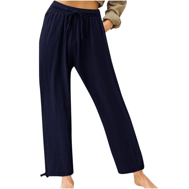 Yuyuzo Womens Pants Solid Color Elastic Waist Drawstring Casual Wide Leg Pants Ladies Loose Lounge Pants For Workout