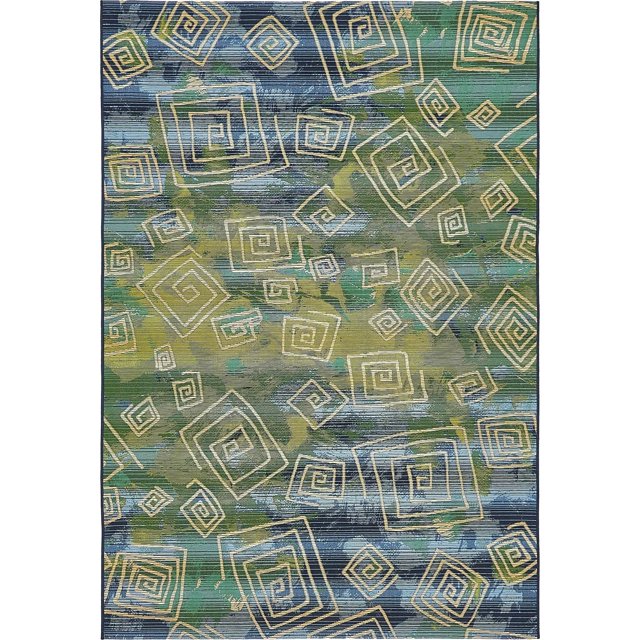 Unique Loom Modern Collection Geometric Over-Dyed Transitional Indoor and Outdoor Flatweave Area Rug, 5 Feet 3 Inch x 8 Feet, Navy Blue/Green