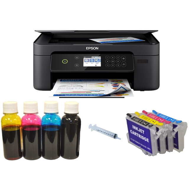 Ensemble de Transfert de Système de Sublimation Sans Fil pour Imprimante à Pression Thermique avec une Imprimante Tout-en-un Sans Fil Offrant un Écran Couleur de 2,4 Pouces, une Impression Automatique Recto Verso et des Fonctionnalités Sans Bordure. Comprend des Cartouches d'Encre Rechargeables, de l'Encre de Sublimation Embouteillée en cyan, magenta, Jaune et Noir, du Papier de Sublimation, des Trousses de Seringues et du Ruban Thermique pour le Transfert de Sublimation et des Projets d'Artisanat.