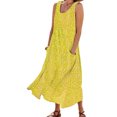 thumbnail image 1 of MAWCLOS Robe Évasée pour Femme Col Rond Été Plage Robe d'Été Sans Manches Longue Robe Maxi Hawaïenne Vacances Imprimé Floral Jaune P, 1 of 2