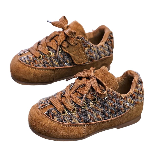 Dakaela Espadrilles Rétro pour Tout-Petits Garçons Bout Rond à Lacets Course Marche Tennis Chaussures en Suède Uniforme Scolaire Décontractées Richelieus Chaussures Habillées Kaki 8.5