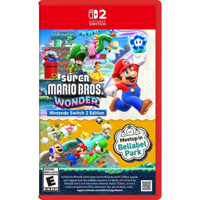 Super Mario Bros.™ Wonder Nintendo Switch™ 2 Edition + Meetup in Bellabel Park (Nintendo Switch 2) Cover art depicting Mario, Luigi and other characters in Flower Kingdom side-scrolling platformer scenes with Wonder Flower effects, Bellabel Park multiplayer hub for local and online meetups; suitable for casual local multiplayer gatherings.