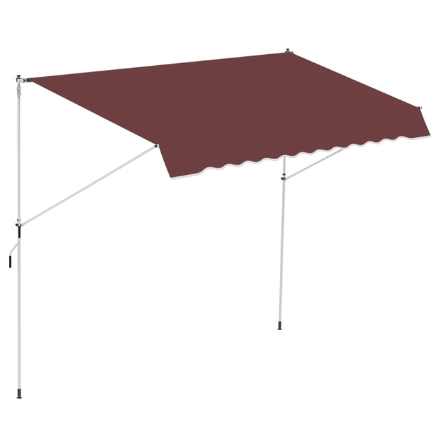 Outsunny Auvent Rétractable Manuel 10 X 5 Pi, Abri d'Ombrage de Patio en Couleur Rouge Vin. Conçu pour l'Ombre Extérieure, Il Présente un Cadre en Acier Enduit de Poudre, des Mâtx Télescopiques à Hauteur Réglable de 5,6 Pieds à 9,2 Pieds, et un Tissu en polyester durable pour la protection UV et la Résistance à la Pluie Légère. Comprend une Manivelle pour une Utilisation Facile, Idéal pour patios, Balcons Ou porches.