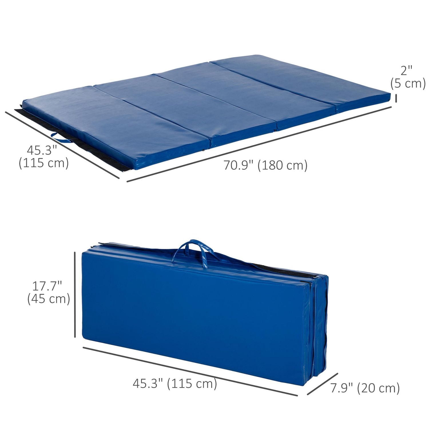 Soozier tapis de gymnastique pliable 10,2 x 15,2 x 5,1 cm, tapis d'exercice avec poignées de transport pour yoga, MMA, arts martiaux, étirements, entraînements de base, bleu