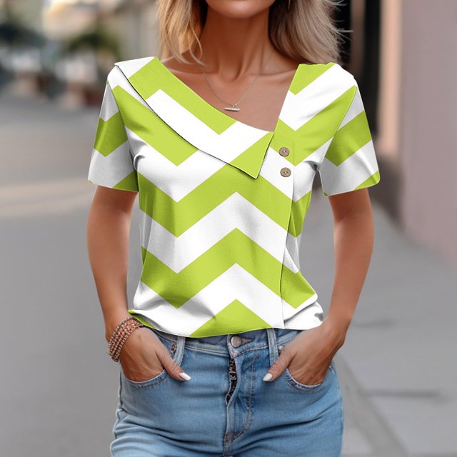 SDNall Womens V-Neck Fashion Casual Short-Sleeved Spring And Summer Top