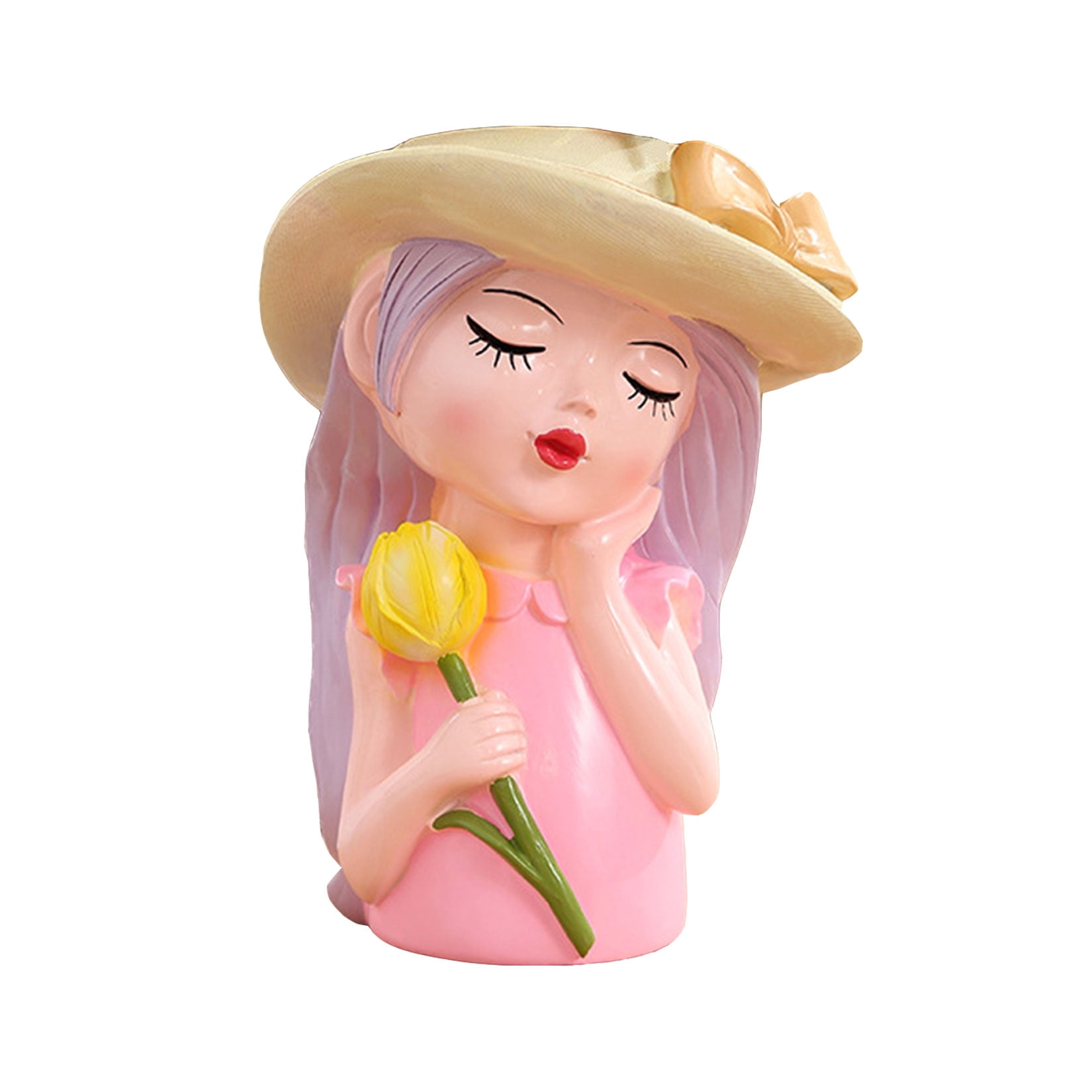 Cute Girl Planter Pot Resin Flower Head Planters - Head Planters Pots Container Decorative Flower Pot for Indoor Outdoor Plants with Drainage Hole, 9.4in