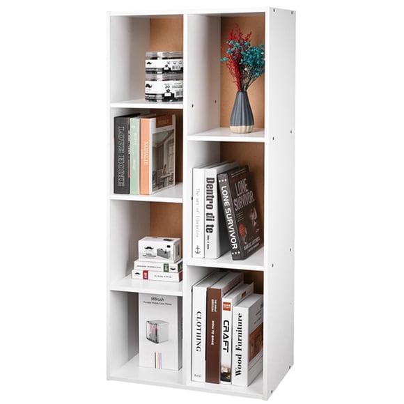 7-Cube Storage Shelf, Cube Storage Organizer Modern Free Standing Bookshelf Bookcase Wooden Shelving Cabinet, White