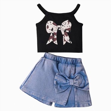 gdxvjhbj Toddler Outfits Baby Girl Skirt Set Summer Outfit T-Shirt and Bottoms Toddler Girl Clothes 6 12 Months (Black,6-12 Months)