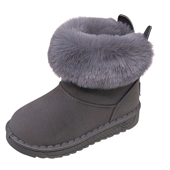 Wxirdiow Girls Boots Kids Winter Snow Boots Children's Boots Plush Thick Warm Cotton Shoes Short Boots Cotton Shoes Grey Size,3.5-4 Years