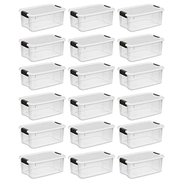 Sterilite 18 Qt Ultra Latch Box, Stackable Storage Bin with Lid, Plastic Container with Heavy Duty Latches to Organize, Clear and White Lid, 6-Pack