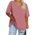 thumbnail image 1 of FAIWAD Womens Tops Summer Plus Size Casual V Neck Short Sleeve Drop Shoulder T-Shirt Loose Comfy Basic Tunic Tops, 1 of 3