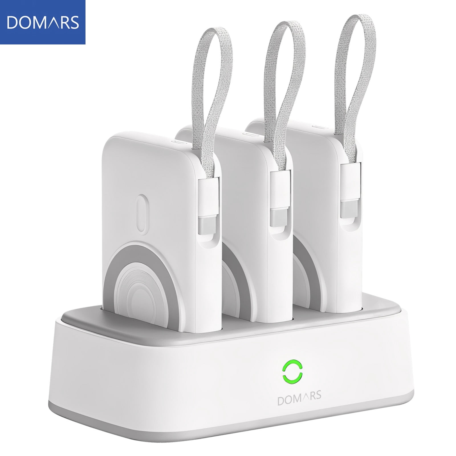 Domars 3pcs 10000mAh Magnetic Power Bank Set, 22.5W Fast Charging Portable Charger with Charging Base, Built-in Type-C & Lightning Cable, Strong Magnetic Adsorption for Home Office Travel