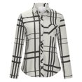 thumbnail image 4 of IROINID Hauts pour Femmes Grande Taille Réduits, Haut de Détente à Col à Revers, Ample, Boutonné, Manches Longues, Blouse à Imprimé Carreaux, Blanc, 4 of 8