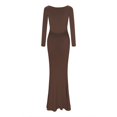 thumbnail image 4 of YFELWZ Robe Longue Dos Nu à Manches Longues Col en V Aguichant pour Femmes Grande Taille Marron G, 4 of 8