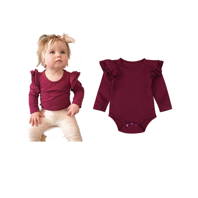 Newborn Baby Girl Boy Ruffled Long Sleeve Romper Solid Color Casual Bodysuit Spring Fall Clothes