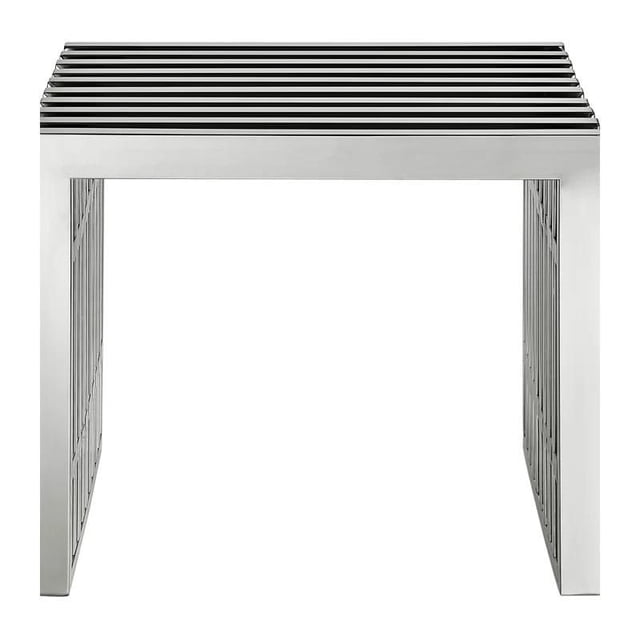 Plata Import Nove Petit Banc Brossé avec Cadre en Acier Inoxydable, Lignes Épurées, angles Tranchants et Dessus à Lattes Brossé, Mesurant H16.5 x L20 x P15 Pouces, Convient aux Sièges d'Entrée Modernes Ou au Banc de Rangement.