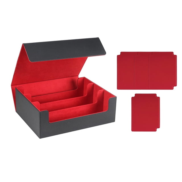Bunblic 1800+Card Case Deck Box Sturdy Organizer for Basketball Cards Black Lined In Red
