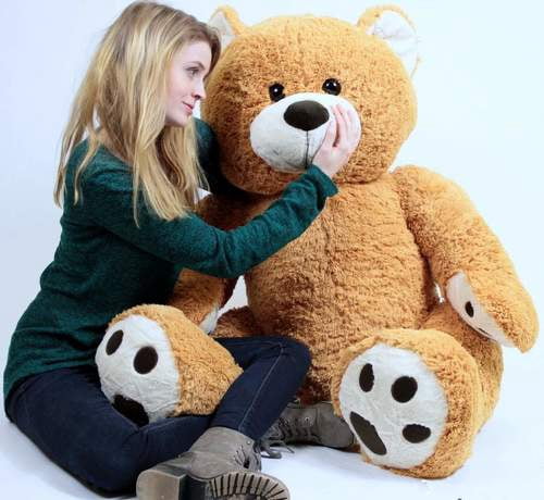 Big Plush Giant Teddy Bear Five Feet Tall Honey Brown Color Soft Smiling Big Teddybear 5 Foot Bear
