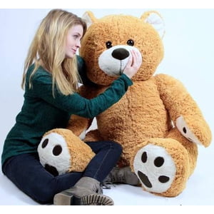 Big Plush Giant Teddy Bear Five Feet Tall Honey Brown Color Soft Smiling Big Teddybear 5 Foot Bear