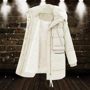 EGNMCR Womens Long Puffer Coat, Long Sleeve Padded Winter Down Coats, Hooded Parka Jacket Women's Fashionable Round Neck Single Breasted Thickened Cotton Jacket With Warm And Plush Jacket Women Coat