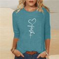 thumbnail image 1 of Jsaierl T-Shirts de Foi en Jésus pour Femmes, Graphiques Croisés Chrétiens, Hauts à Manches 3/4, Blouses Décontractées à Col Rond, Tuniques Classiques Tendance, 1 of 5