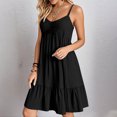 thumbnail image 2 of Kyusrd Robes d'Été à Bretelles pour Femmes 2025 Sans Manches à Col en V Mini Robe Chemise Décontractée Taille Haute Plissée Bohème à Volants Ligne A Robes d'Été, 2 of 9