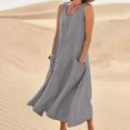 thumbnail image 2 of CHOK Robes Décontractées pour Femmes Couleur Unie Sans Manches Coton Lin Poches Longue Robe Dames Plage Été Robes, 2 of 8