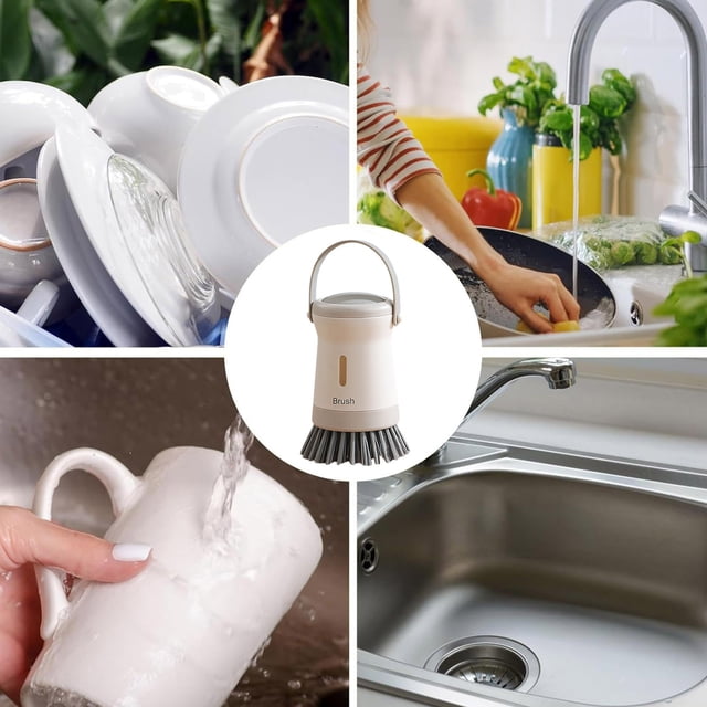 Product Category Cleaning Brush 2 Pot Cleaning Brush Dish Scrubber Brush with Soap Dispenser Suspension Storage Design for Kitchen Washing Tools Stoves Ranges Hoods