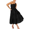 thumbnail image 1 of Robe Longue Femme Décontractée Plissée Midi Fête Danse Plage Vacances Bureau Mode Été Noir m, 1 of 9