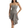 thumbnail image 4 of xiaxaixu Femmes hors-Épaule Robe d'Été Irrégulière Couleur Unie Sans Manches Robe de Soirée Ruché Streetwear de Plage, 4 of 9