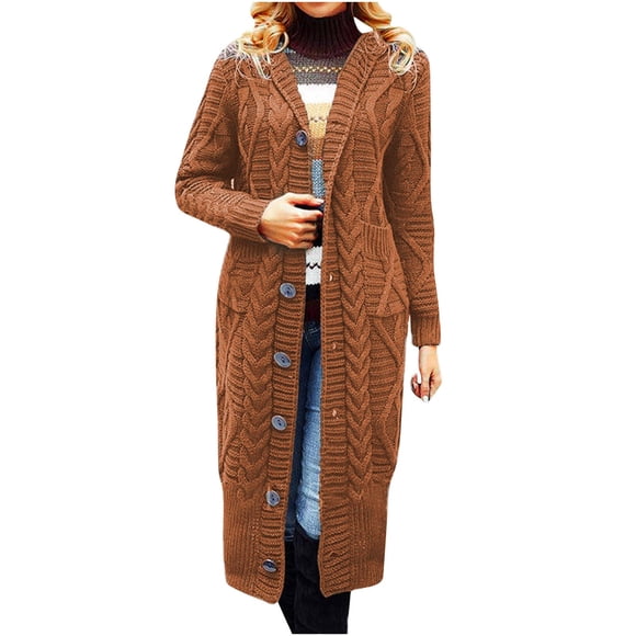 Womens Knitwear Loose Mid-length Irregular Lapel Sweater Buttons Cardigan
