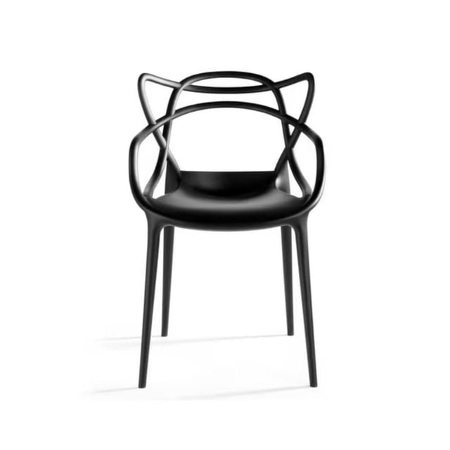 Heavenly Collection Chaise de Salle à Manger en Plastique Noire, Vue Orientée vers l'Avant avec construction en Polypropylène Moulé, Soutien Ergonomique, Accoudoirs Courbés et Conception Empilable Idéale pour la Cuisine et les Sièges de Salle à Manger.