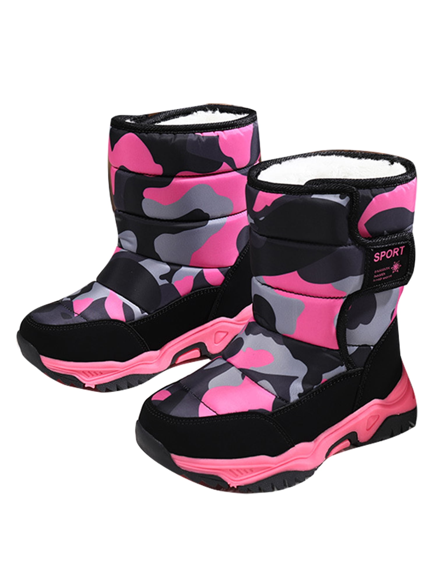 Woobling Boys Non-Slip Mid Calf Boots Outdoor Platform Snow Boot Breathable Rose Red 2Y
