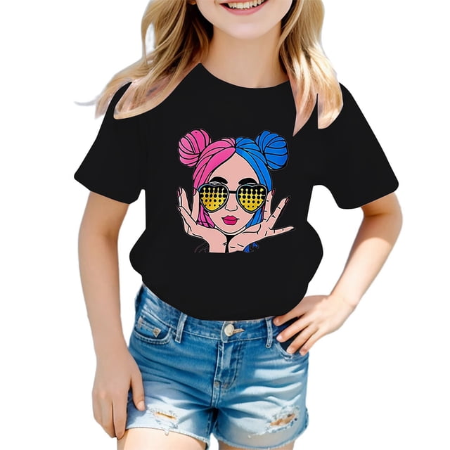 TZEWGL T-Shirts pour Enfants Impression Graphique Col Rond Manches Courtes Vêtements pour Filles Garçons Taille 13-14T