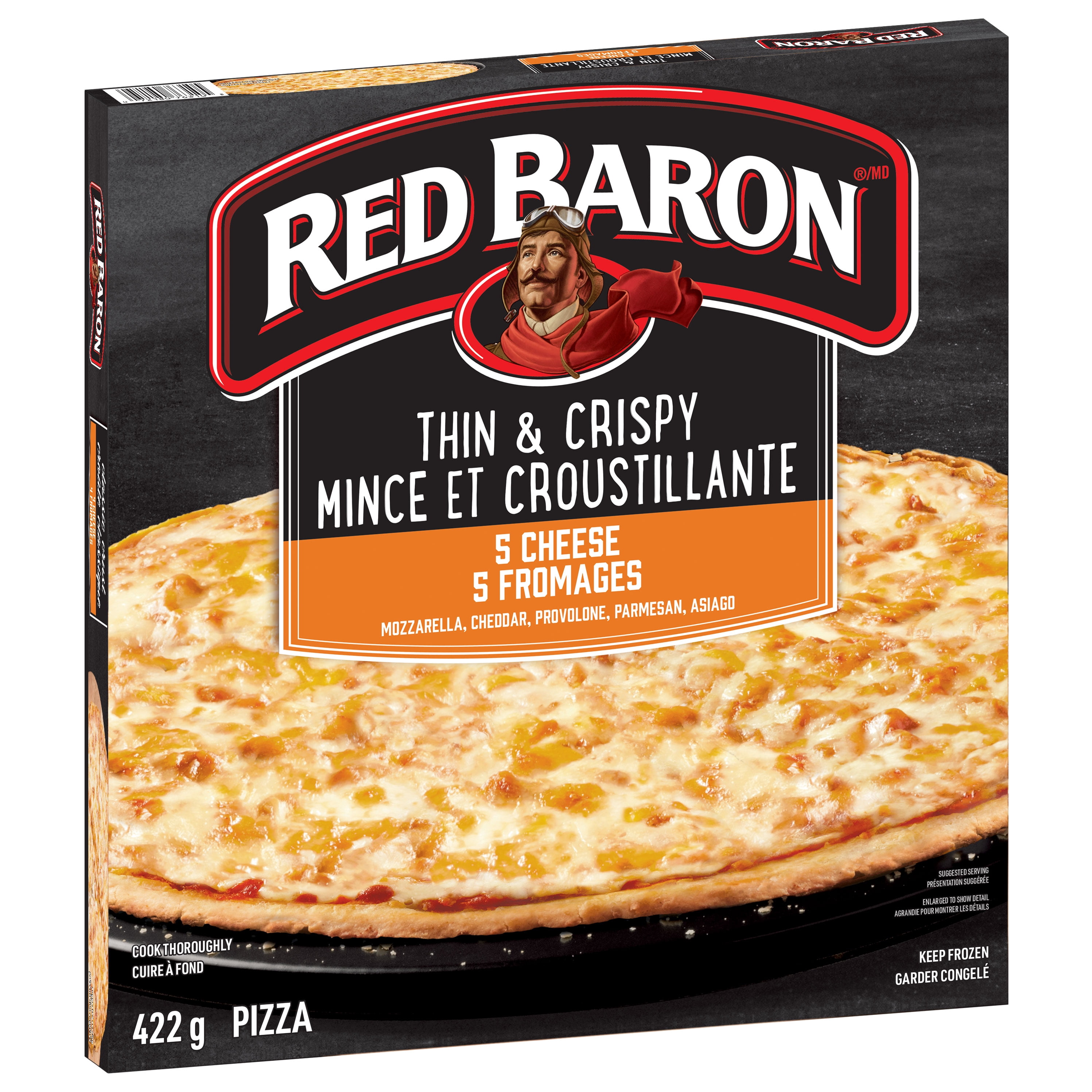Pizza multi-services à 5 fromages à croûte mince Red Baron Pizza surgelée Red Baron à croûte fine et croustillante, cinq fromages, 442 g