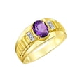 thumbnail image 3 of RYLOS Men's Rings 14K Yellow Gold Ring Classic Designer Style 8X6MM Oval Gemstone & Diamond Ring Amethyst Birthstone Rings For Men Size 13, 3 of 7