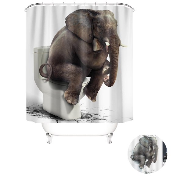 Shower Curtain Textile Waterproof Animal Digital Printing Shower Curtain Anti-mildew Washable With 12 Rings (no Mats) Elephant
