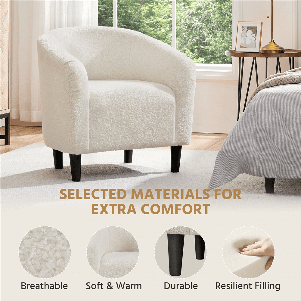 FullFurnique Fauteuil en Tissu Bouclette avec Dossier et Accoudoirs, Ivoire