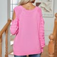thumbnail image 4 of Yuyuzo Womens Crewneck Tops Long Sleeve off Shoulders Button Knit Pullover Solid Color Fall Tops, 4 of 5