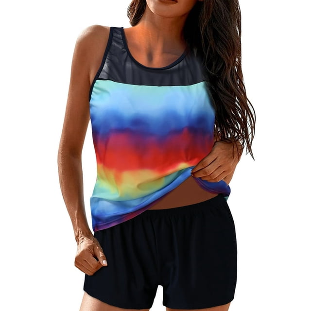Women With Shorts Athletic Bathing Suits Racerback Tank Tops Swimwear