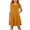 thumbnail image 2 of Milgrthf Girls Midi Dress Summer Ruffle Sleeve A Line Swing Basic Skater Twirl Party Dresses 4-12 Years Orange, 2 of 9